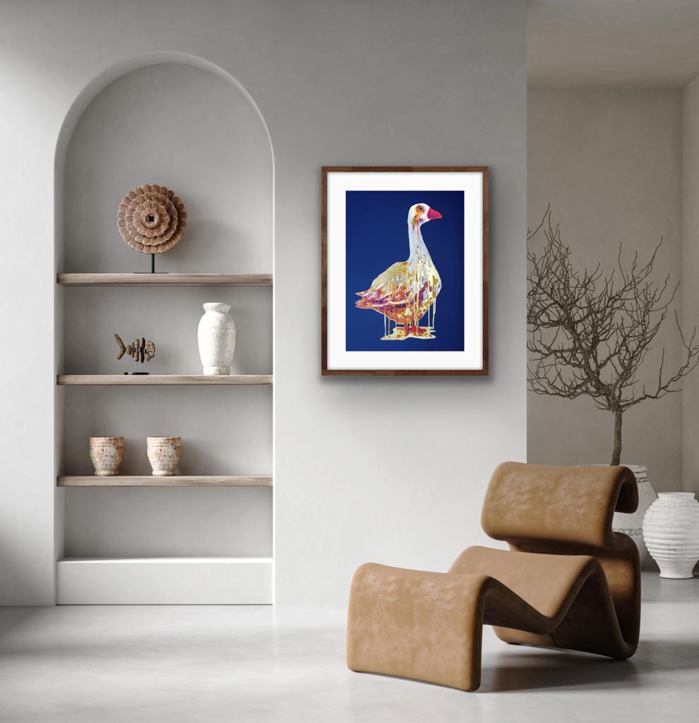The Golden Goose, Arte animal, Arte pájaro, Arte azul y dorado, Arte declaración en venta 2