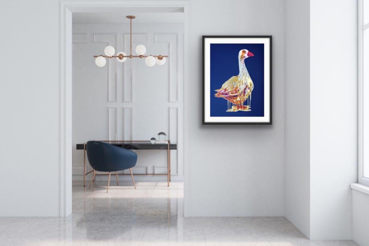 The Golden Goose, Arte animal, Arte pájaro, Arte azul y dorado, Arte declaración en venta 3