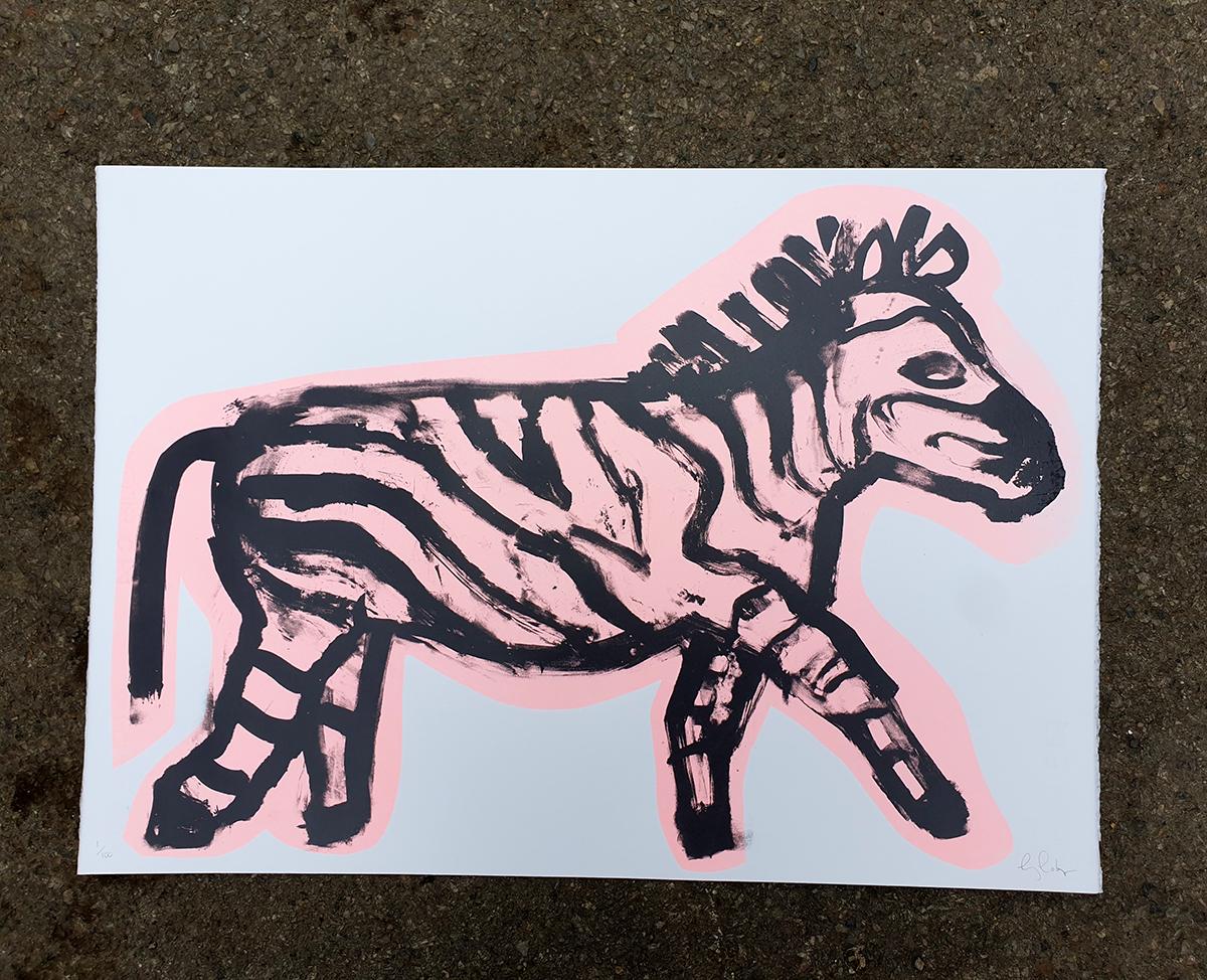 Zebedy, Edición limitada, Estampado animal, Cebra rosa - Print de Gavin Dobson