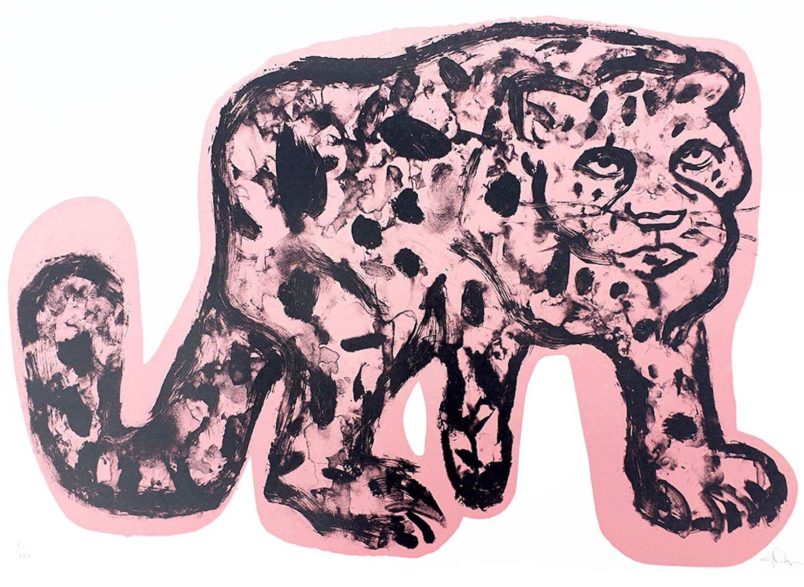 Zebedy, Silly Moo und rosa Panther Triptychon, Tierkunst, rosa und schwarze Kunst (Zeitgenössisch), Print, von Gavin Dobson