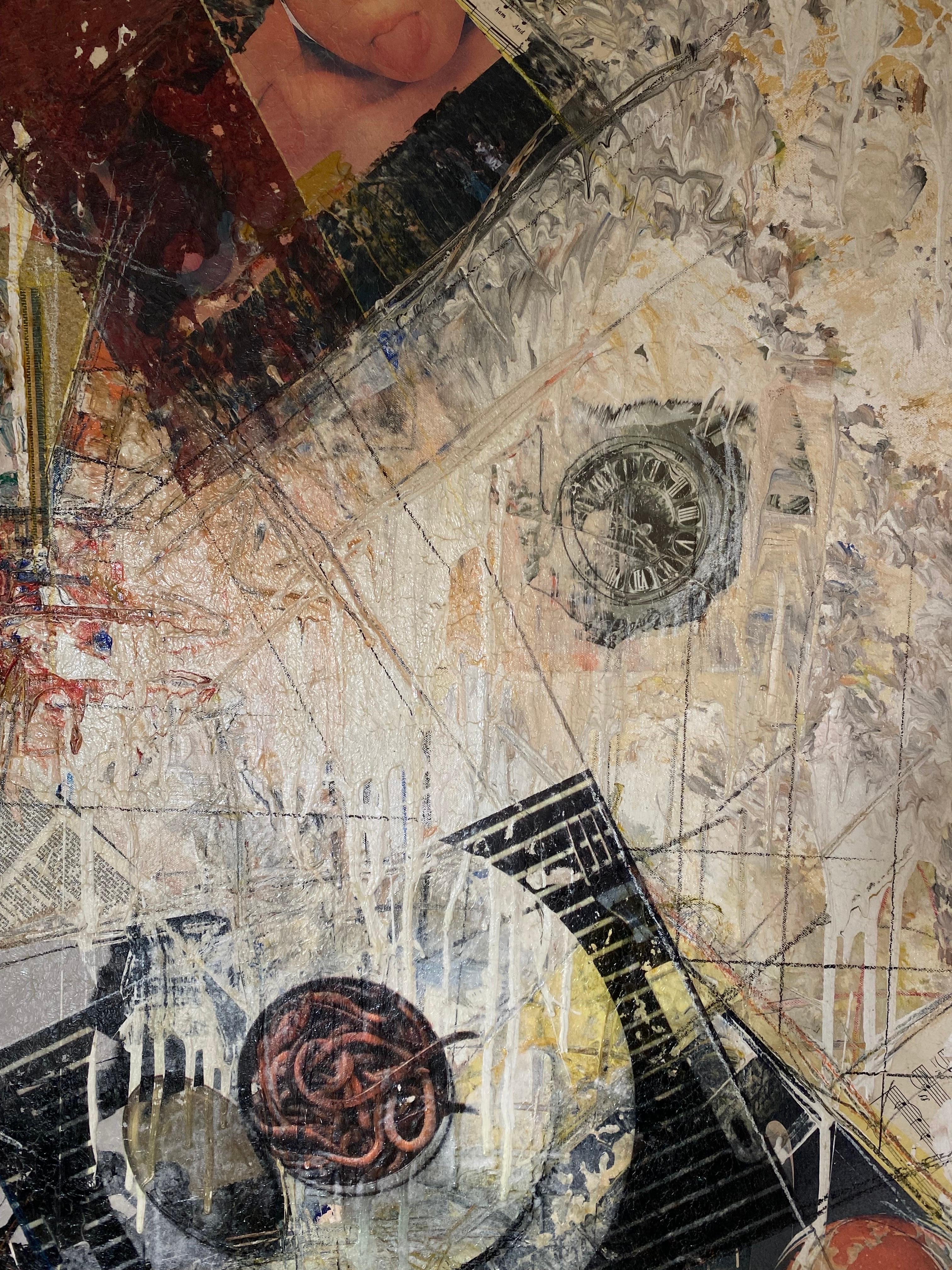 Gavin W. Sewell large mixed media collage painting. Measures: 48