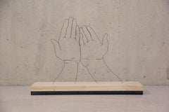 Hands supplicated - Gavin Worth wire and wood sculpture 