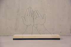 Hands supplicated - Gavin Worth wire and wood sculpture