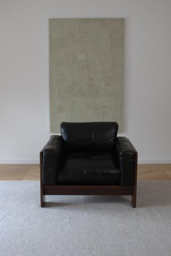 Knoll /Gavina Poltrona Bastiano di Afra & Tobia Scarpa in pelle nera Nutwood