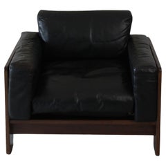 Knoll /Gavina Bastiano armchair by Afra & Tobia Scarpa black leather Nutwood
