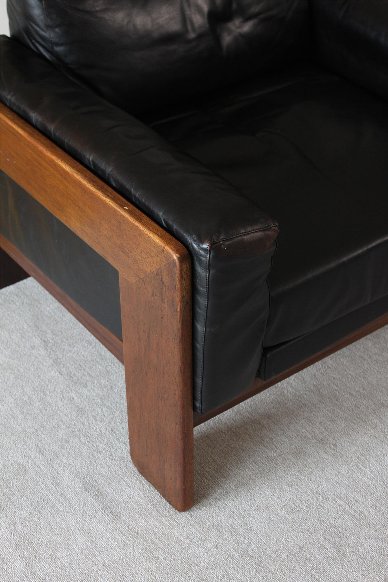 Knoll /Gavina Bastiano Armchair by Afra & Tobia Scarpa Black Leather Nutwood 7