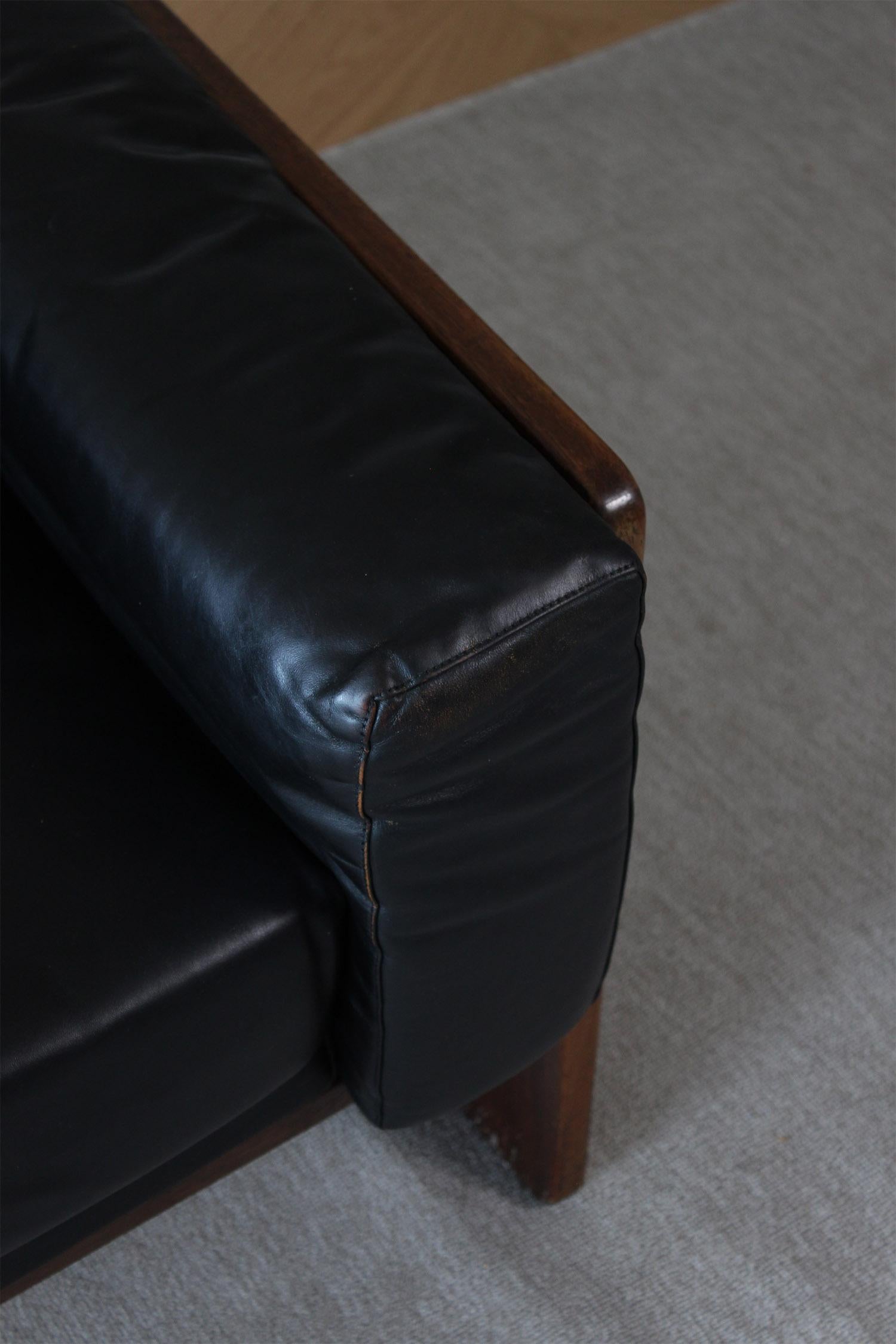 Knoll /Gavina Bastiano Armchair by Afra & Tobia Scarpa Black Leather Nutwood 8