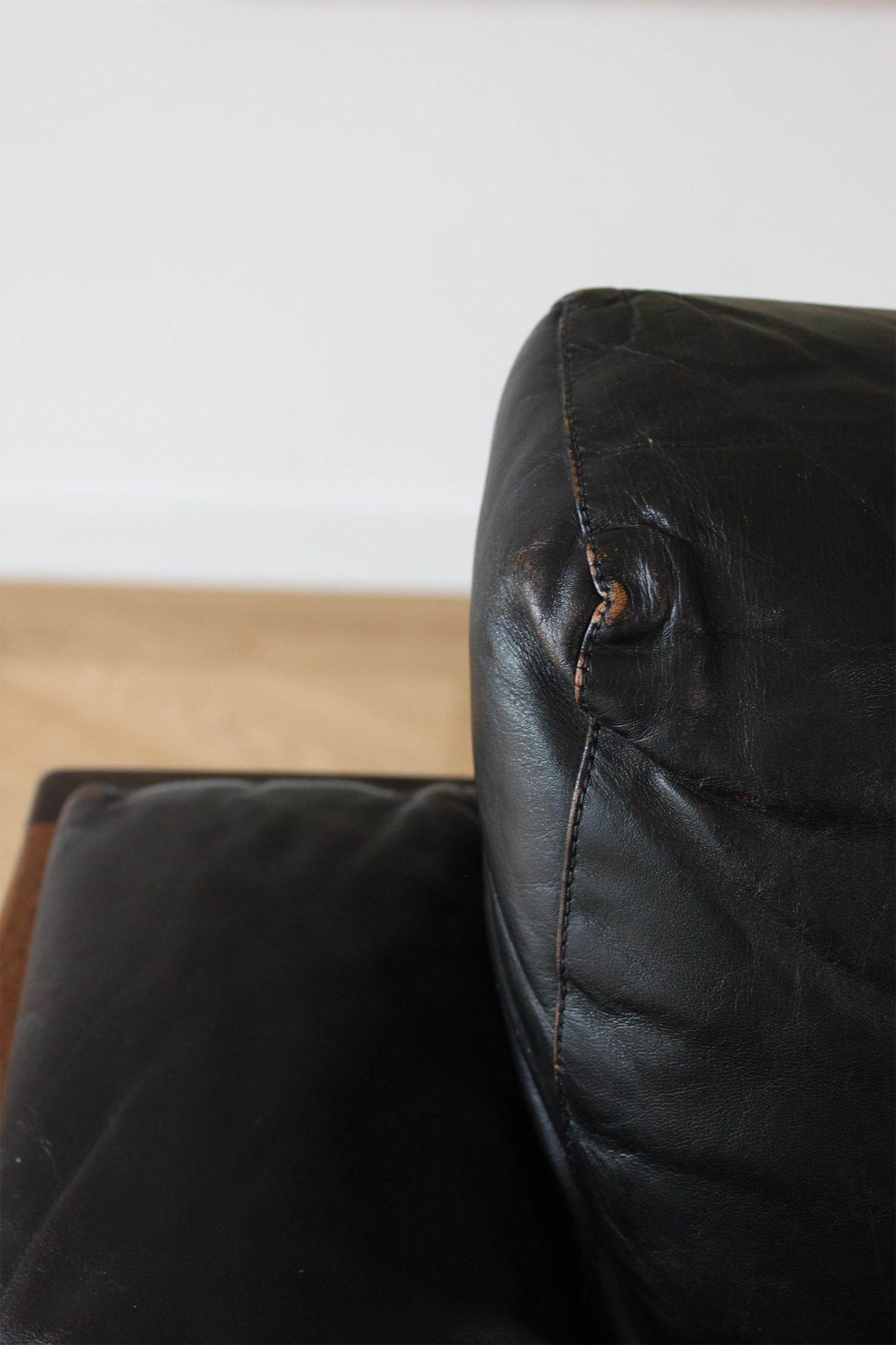 Knoll /Gavina Bastiano Armchair by Afra & Tobia Scarpa Black Leather Nutwood 10