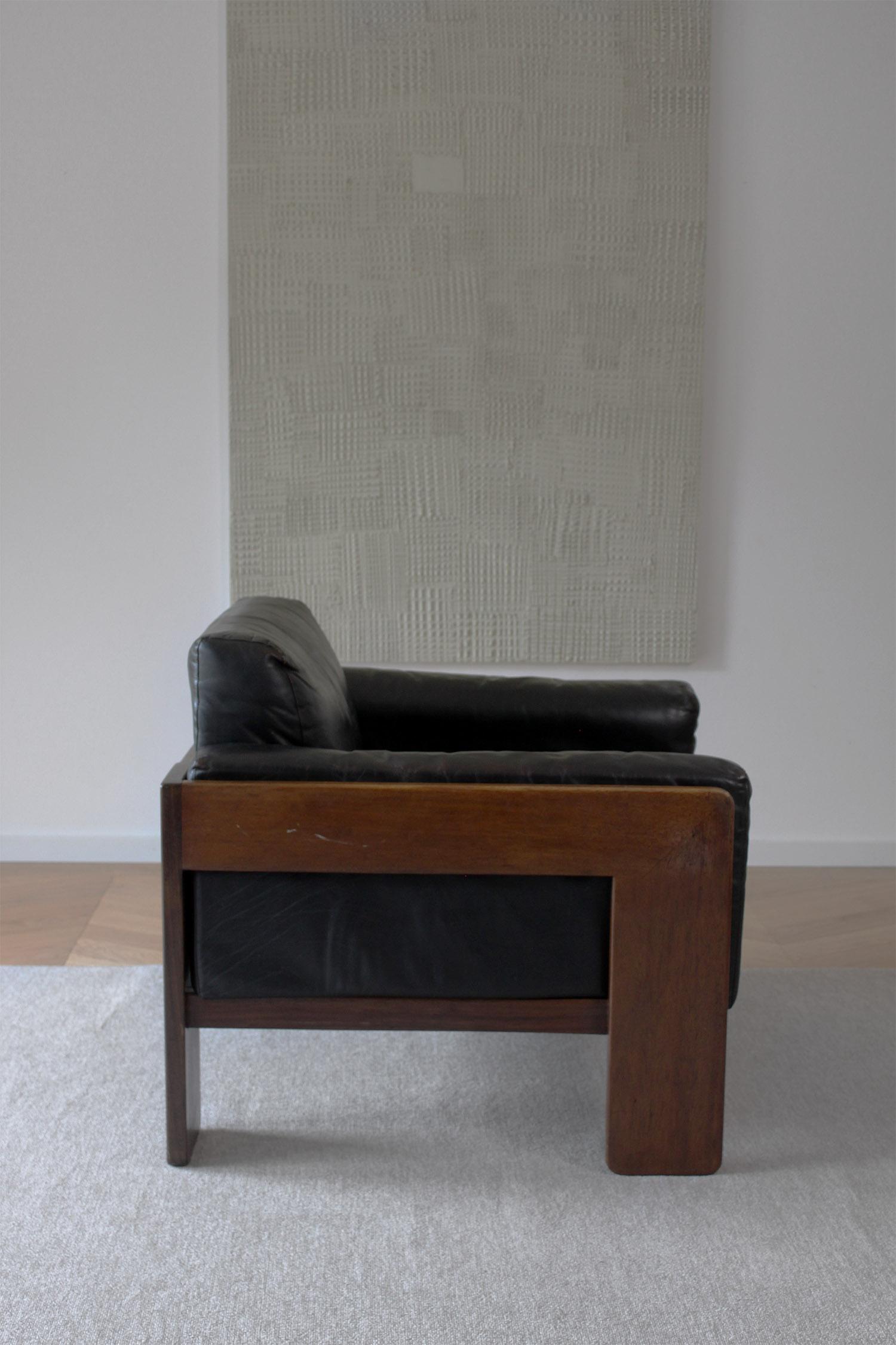 Knoll /Gavina Bastiano Armchair by Afra & Tobia Scarpa Black Leather Nutwood 11