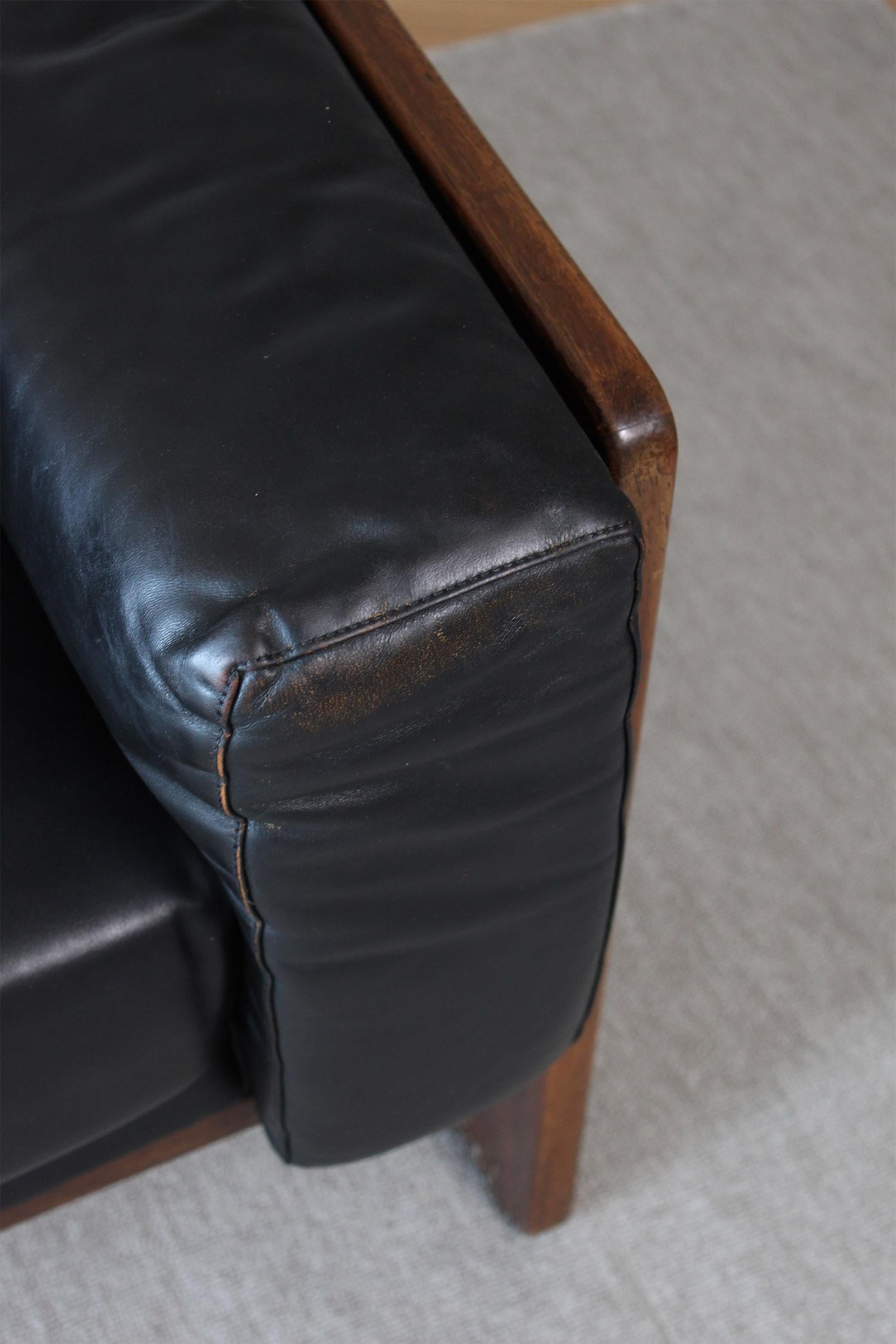Knoll /Gavina Bastiano Armchair by Afra & Tobia Scarpa Black Leather Nutwood 1