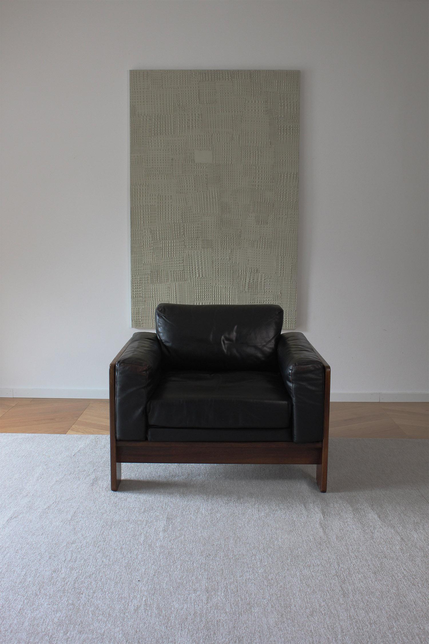Knoll /Gavina Bastiano Armchair by Afra & Tobia Scarpa Black Leather Nutwood 2