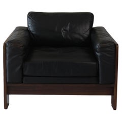Knoll /Gavina Bastiano Armchair by Afra & Tobia Scarpa Black Leather Nutwood