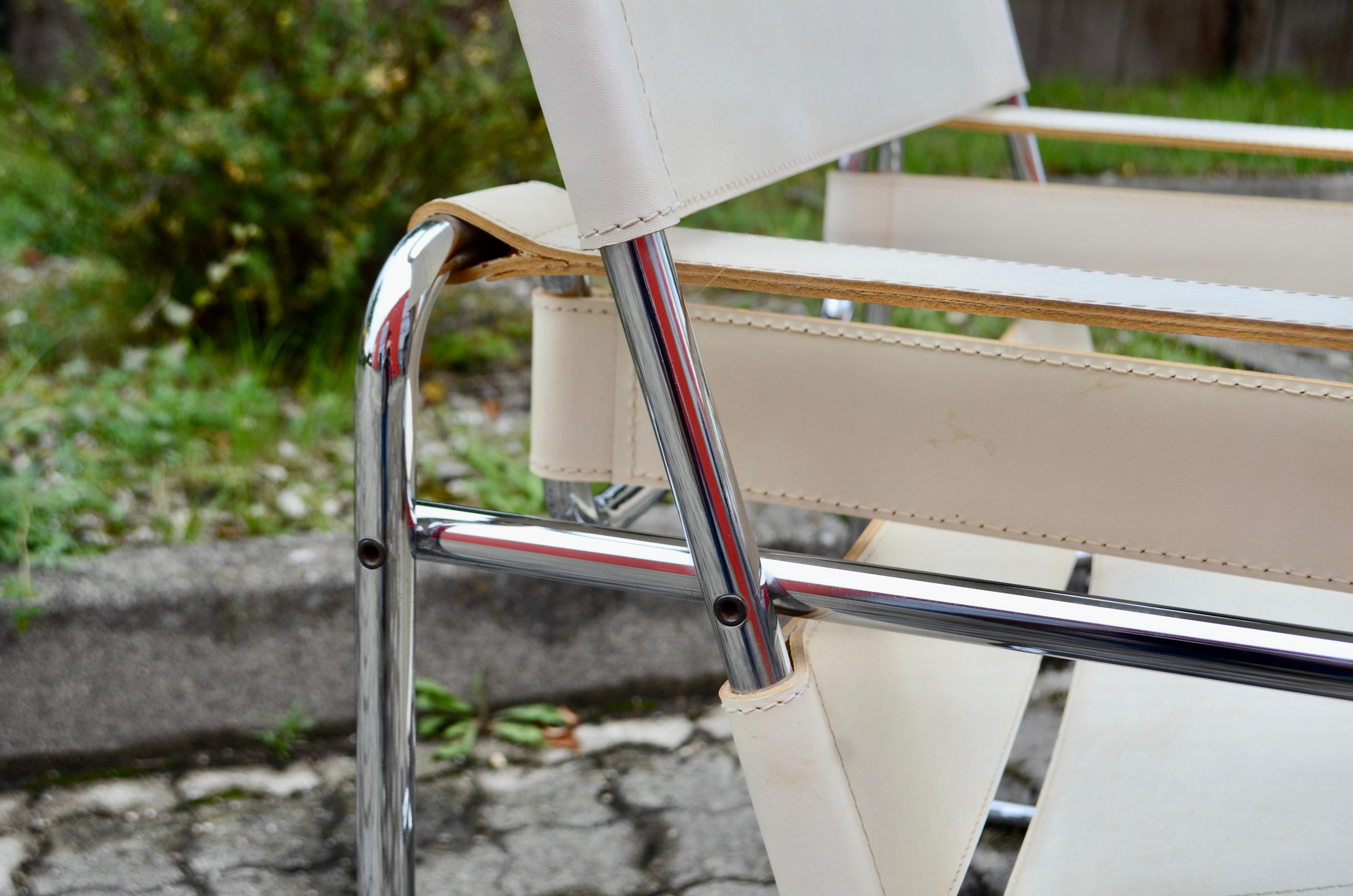 Sedia Gavina Wassily B3 in pelle vintage bianca di Marcel Breuer 1 di 2 in vendita 9