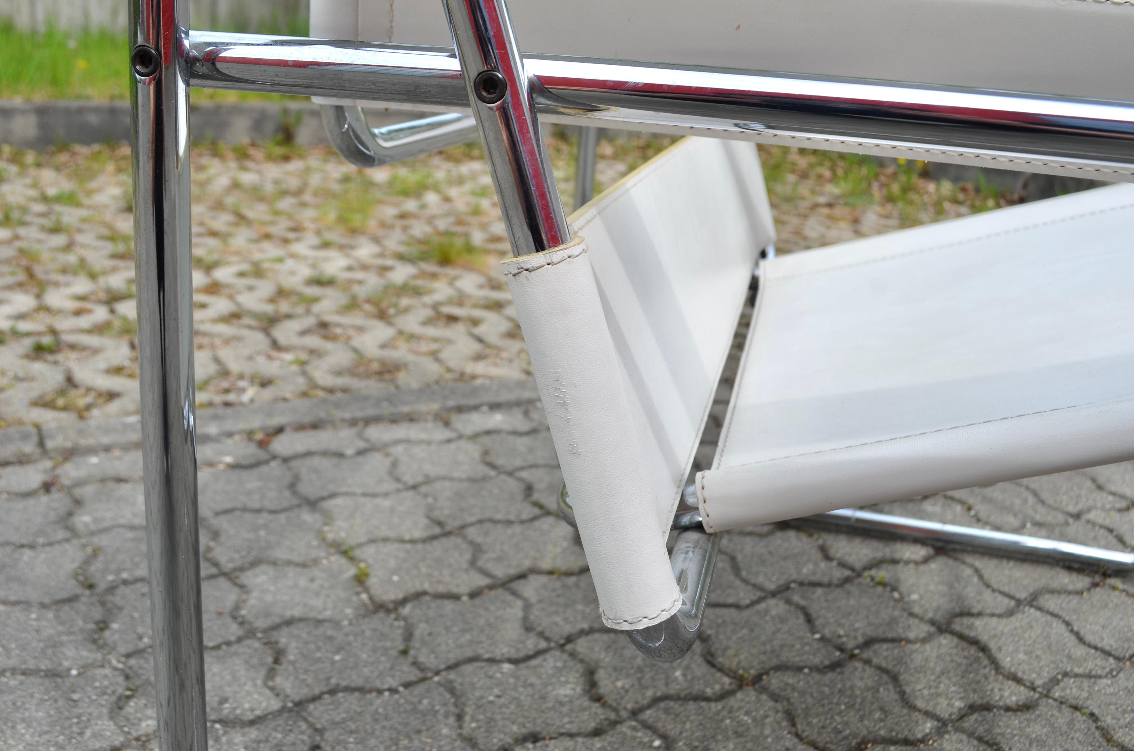 Gavina Wassily Chair B3 Vintage Leather White by Marcel Breuer For Sale 6
