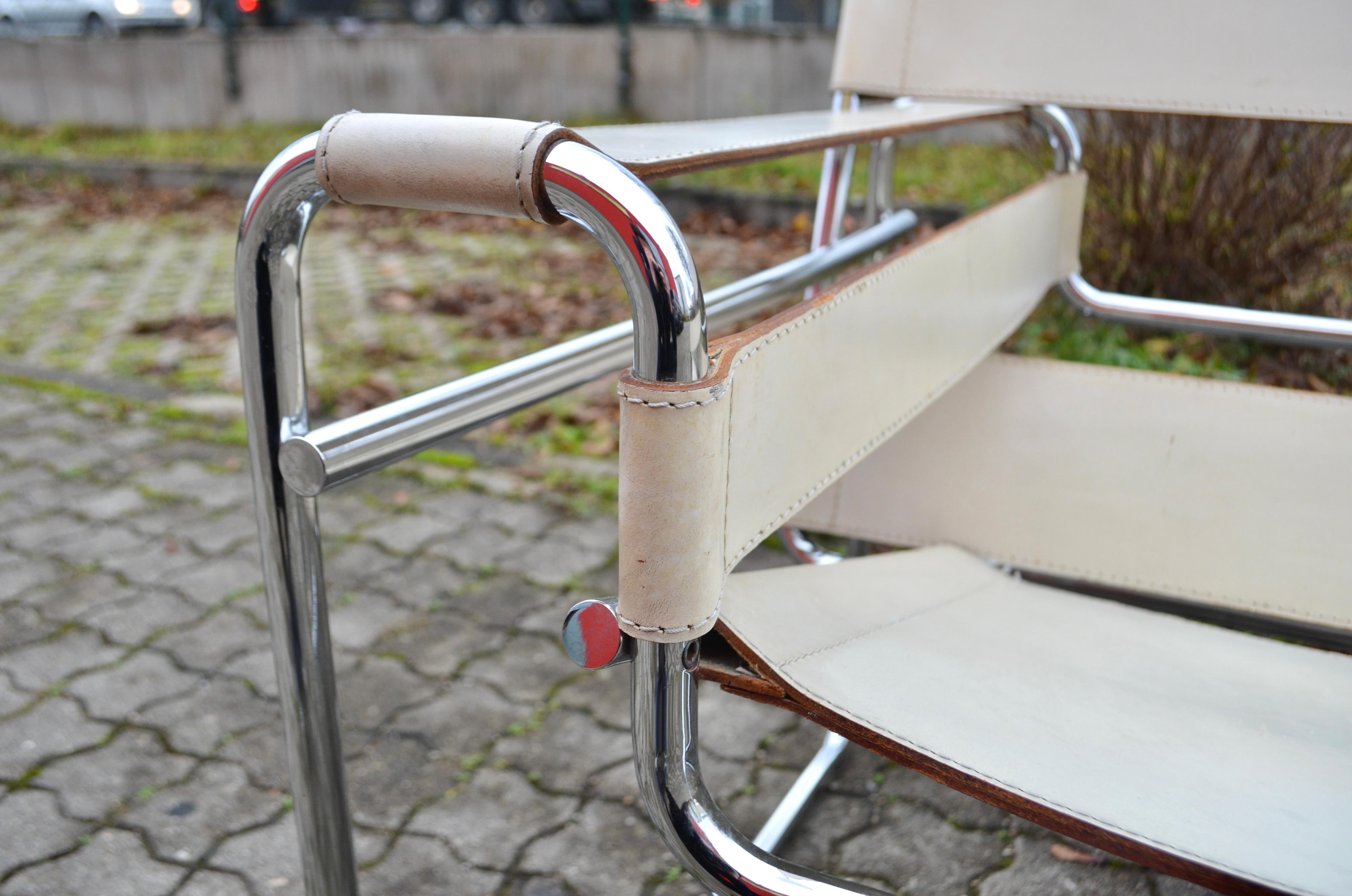 Chaise Gavina Wassily B3 vintage en cuir blanc par Marcel Breuer Bon état à Munich, Bavaria