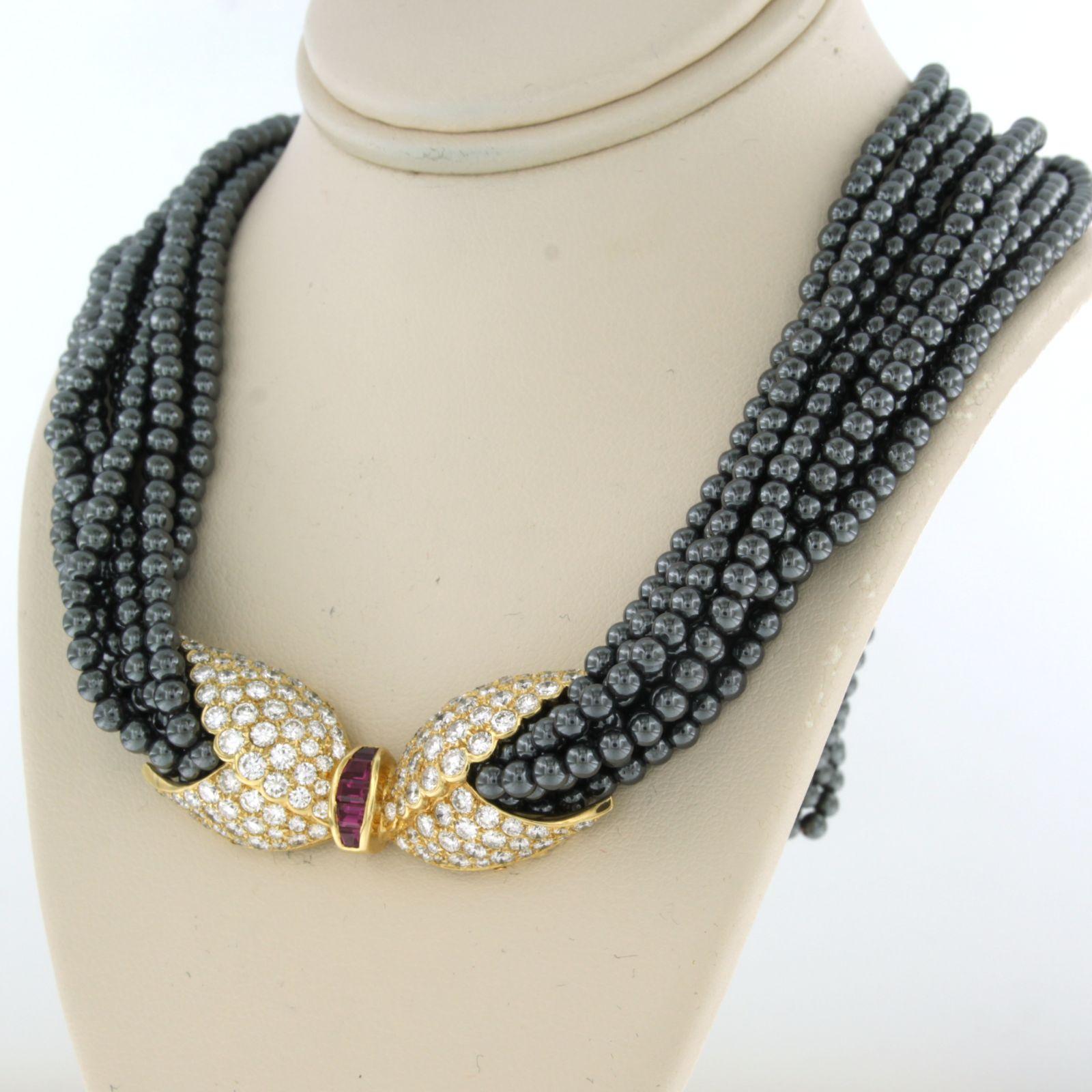 Gay Freres - Oro 18k con rubino, diamanti taglio brillante fino a 7,00ct ed ematite In condizioni ottime in vendita a The Hague, ZH