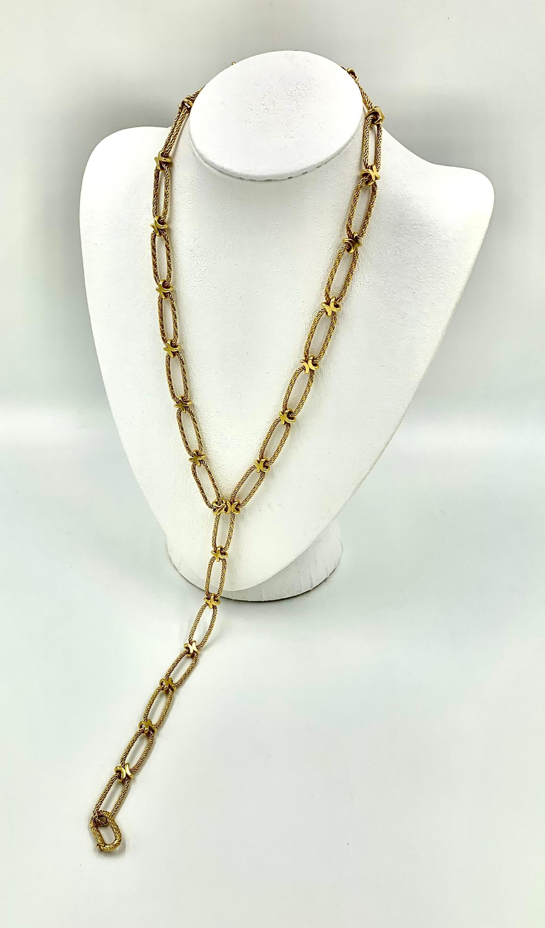 Gay Freres 18K Woven Yellow Gold Long Chain Transformable Love Necklace, France For Sale 6