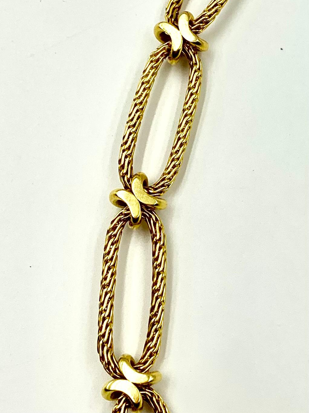 Modernist Gay Freres 18K Woven Yellow Gold Long Chain Transformable Love Necklace, France For Sale