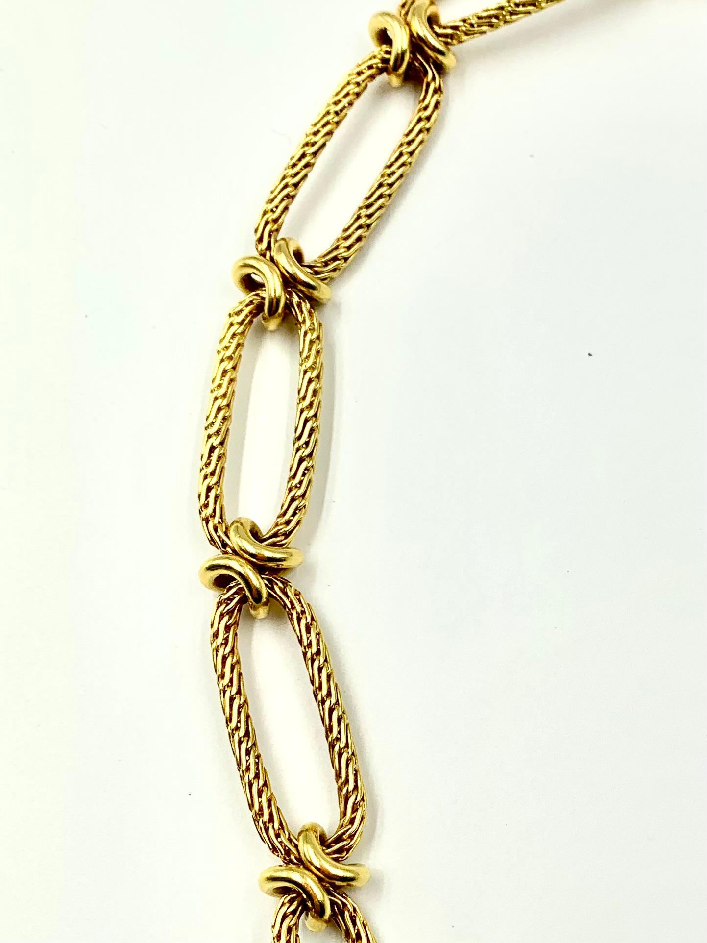 Gay Freres 18K Woven Yellow Gold Long Chain Transformable Love Necklace, France In Good Condition For Sale In New York, NY