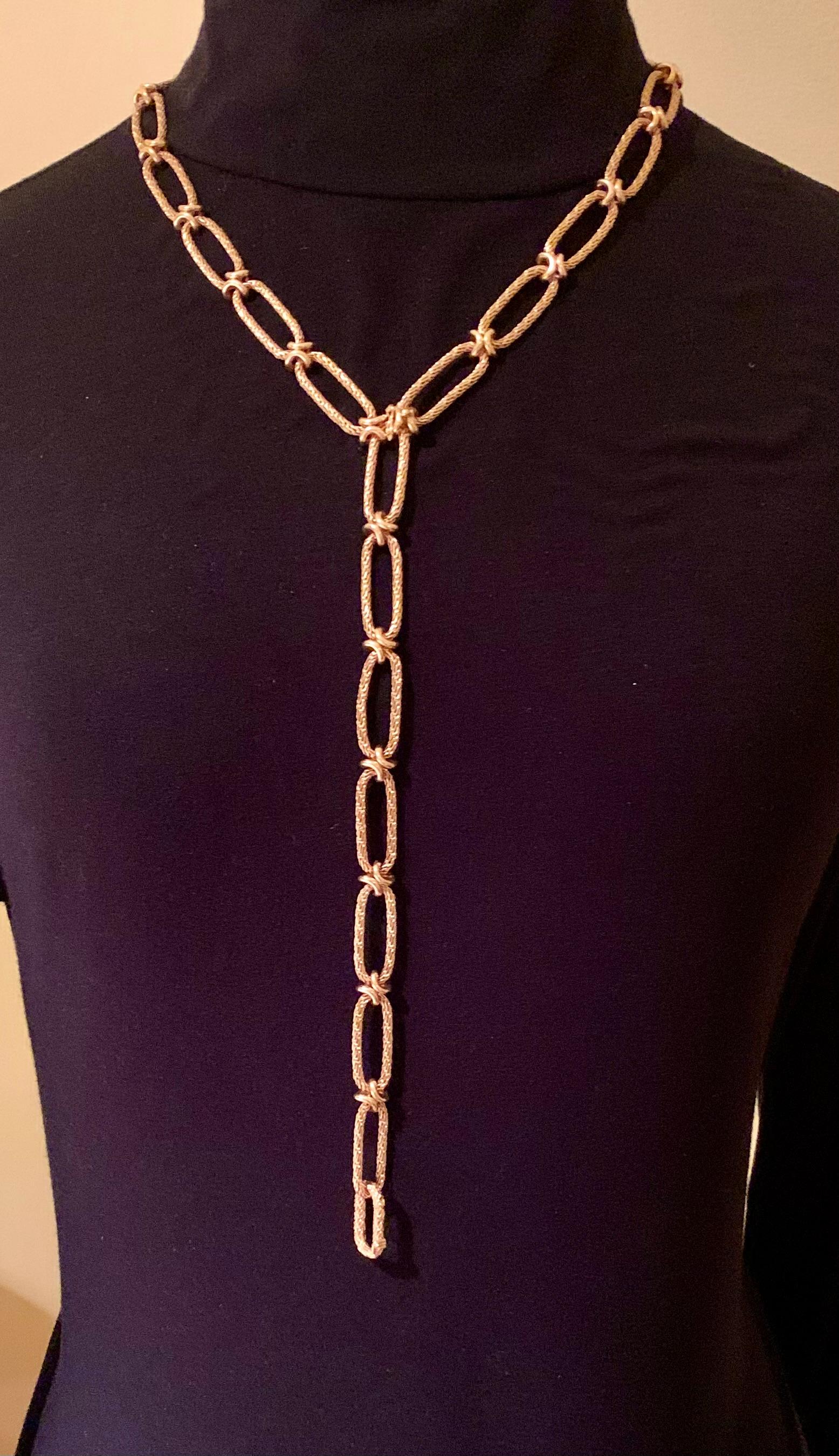 Gay Freres 18K Woven Yellow Gold Long Chain Transformable Love Necklace, France For Sale 2
