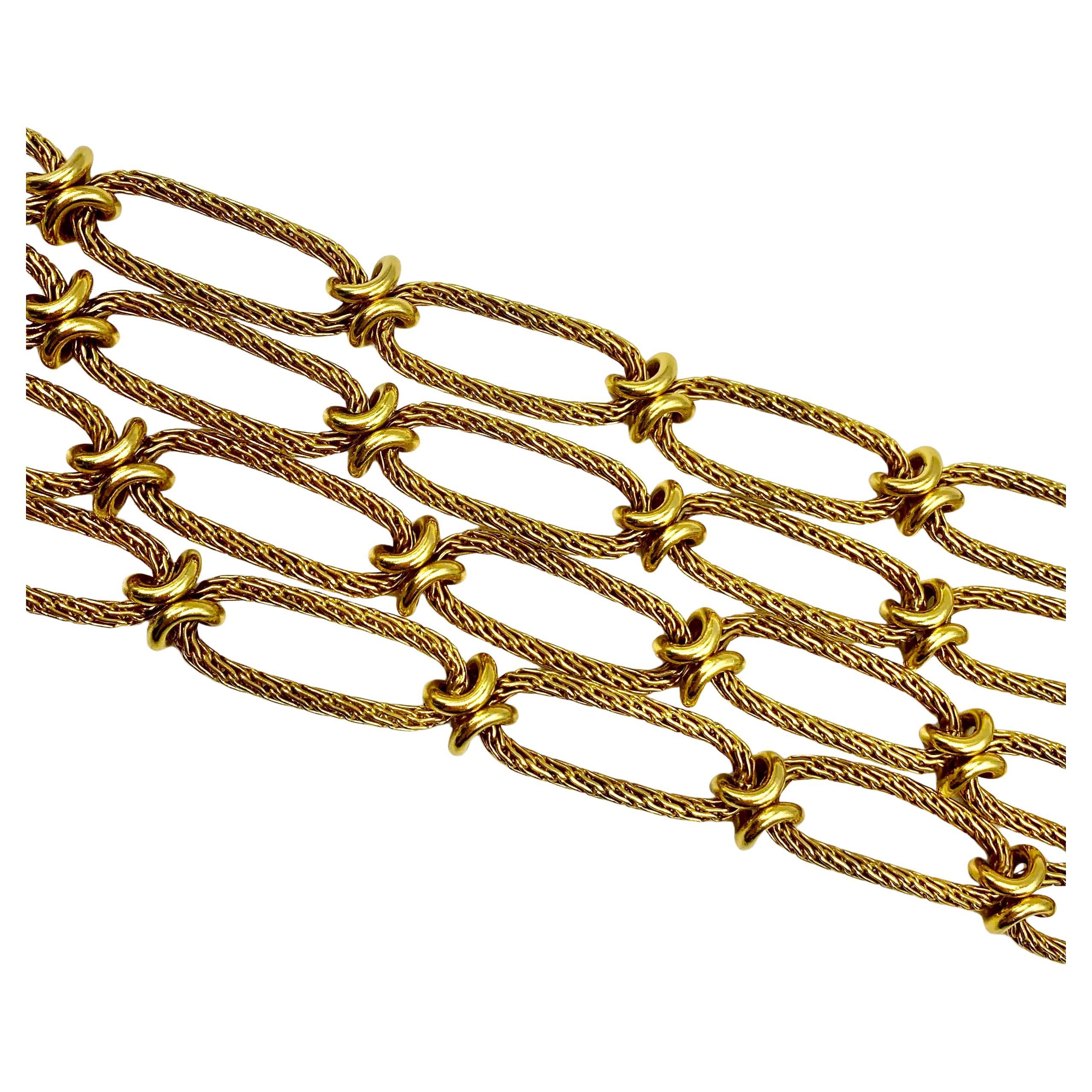 Gay Freres 18K Woven Yellow Gold Long Chain Transformable Love Necklace, France For Sale