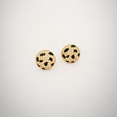 Gay Freres 18KT. Yellow Gold, 4.64 Carat Diamond & Black Enamel Button Earrings