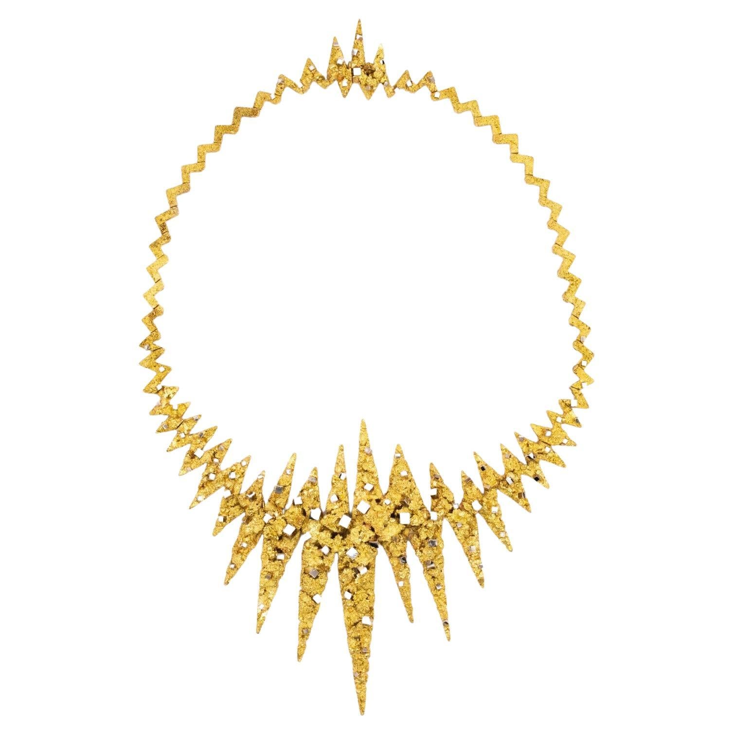 Gay Freres 1950 Paris-Geneva 1950 Retro Stardust Explosion Necklace in 18Kt Gold For Sale