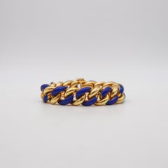 Gay Freres 1970 Paris Blue Enameled Links Bracelet In Solid 18Kt Yellow Gold