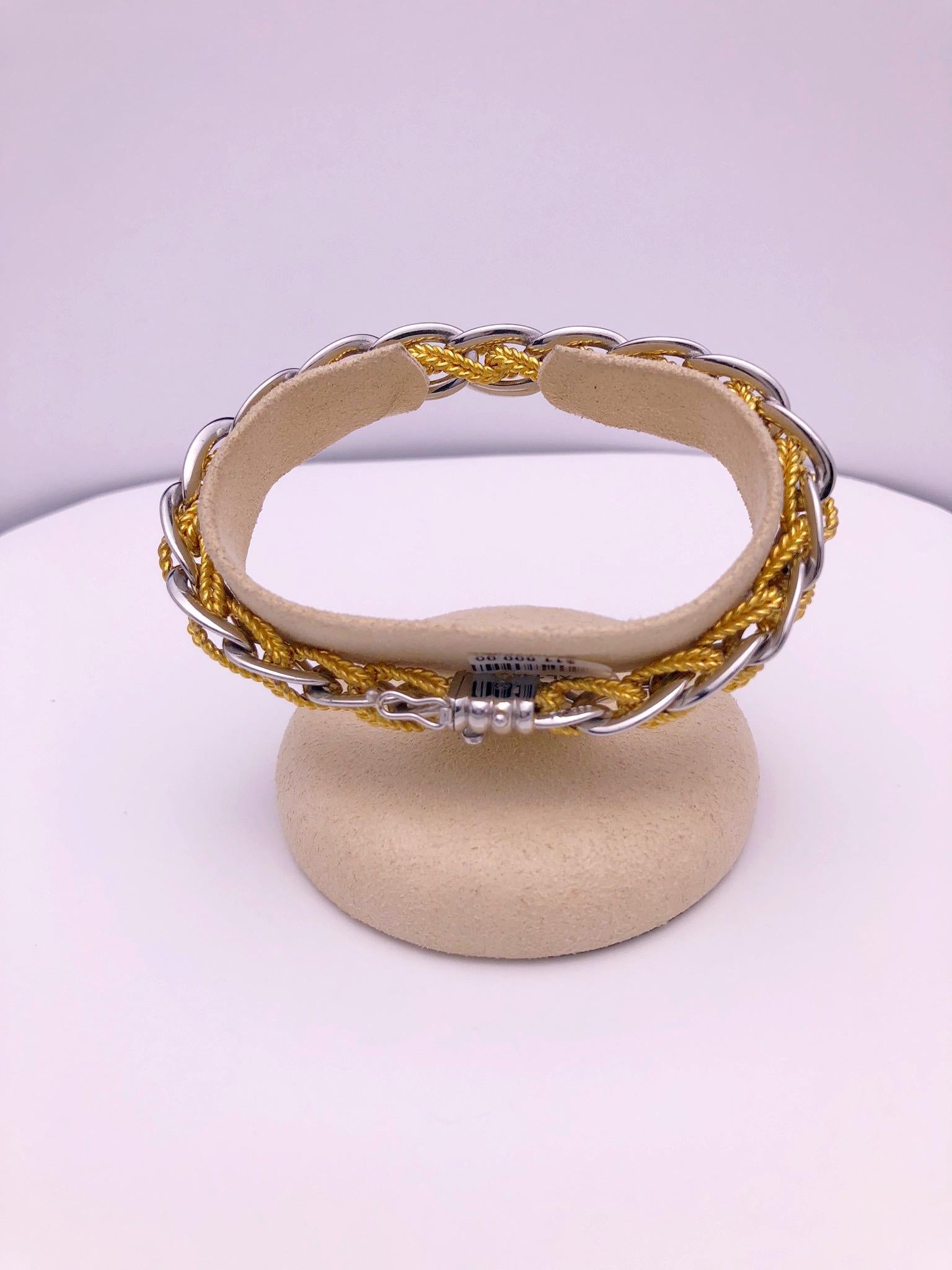 Retro Gay Freres 48 Grams Platinum and 32 Grams 18 Karat Yellow Gold Link Bracelet For Sale