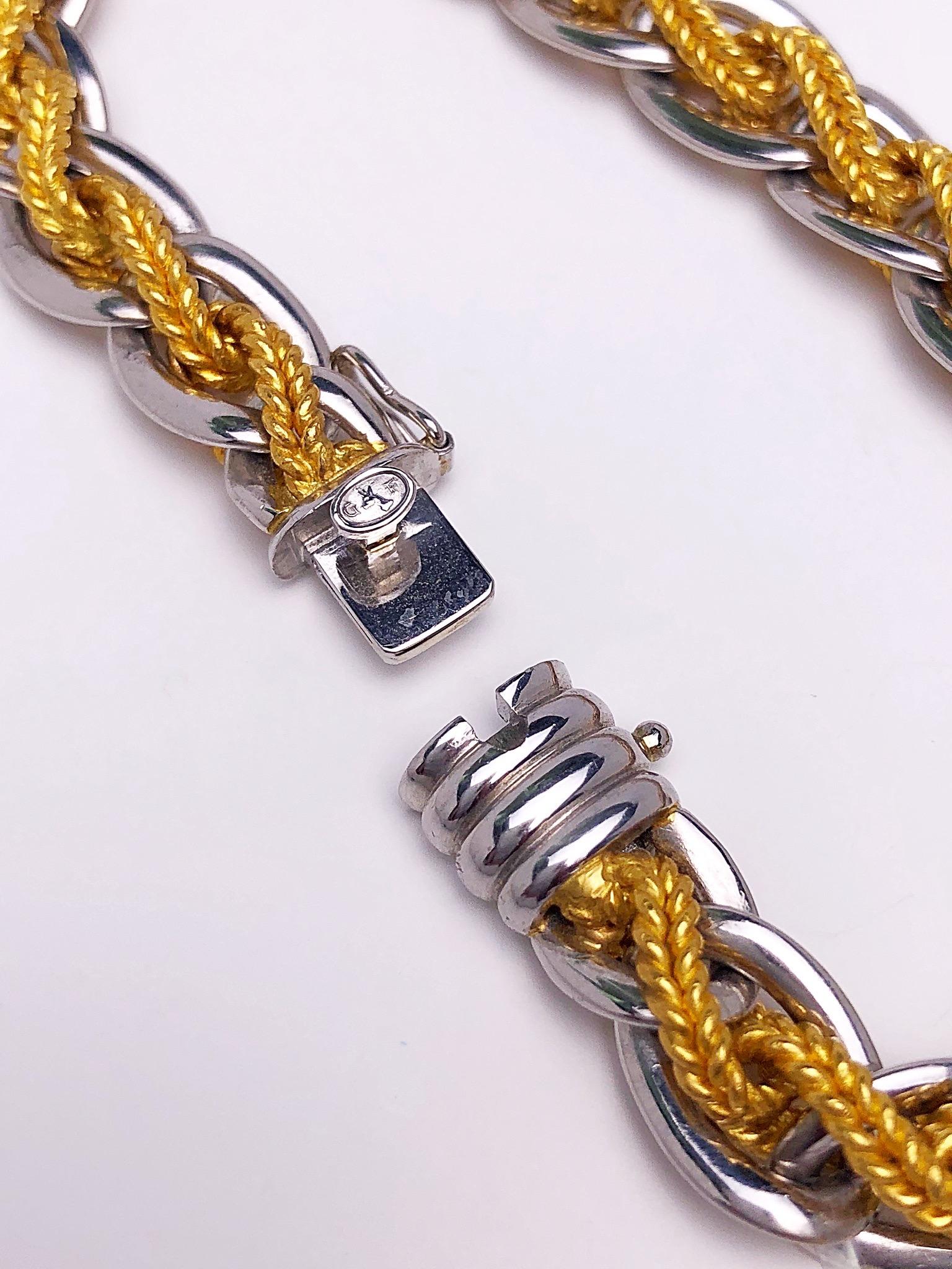 Women's or Men's Gay Freres 48 Grams Platinum and 32 Grams 18 Karat Yellow Gold Link Bracelet For Sale