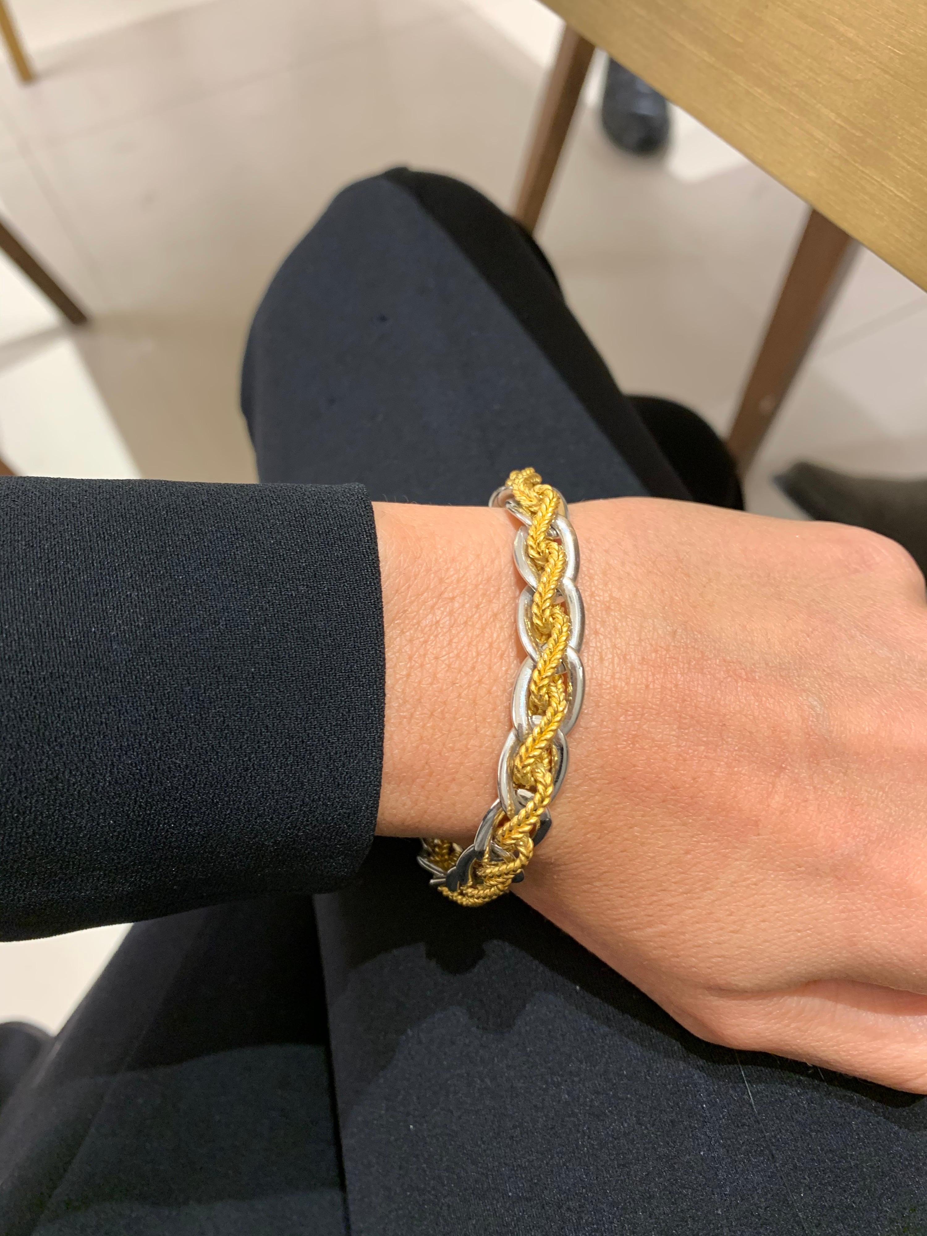 Gay Freres 48 Grams Platinum and 32 Grams 18 Karat Yellow Gold Link Bracelet For Sale 1