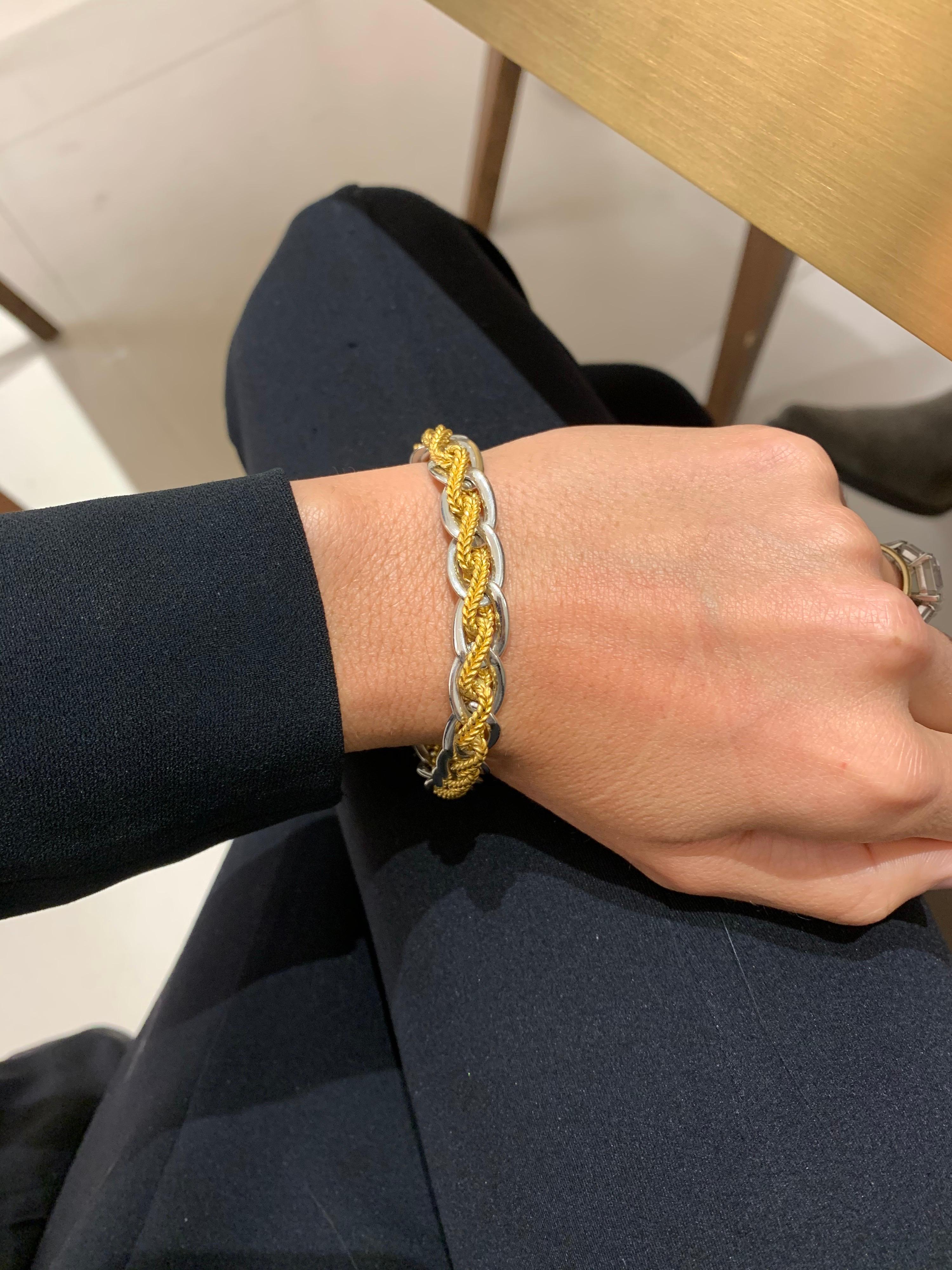 Gay Freres 48 Grams Platinum and 32 Grams 18 Karat Yellow Gold Link Bracelet For Sale 2