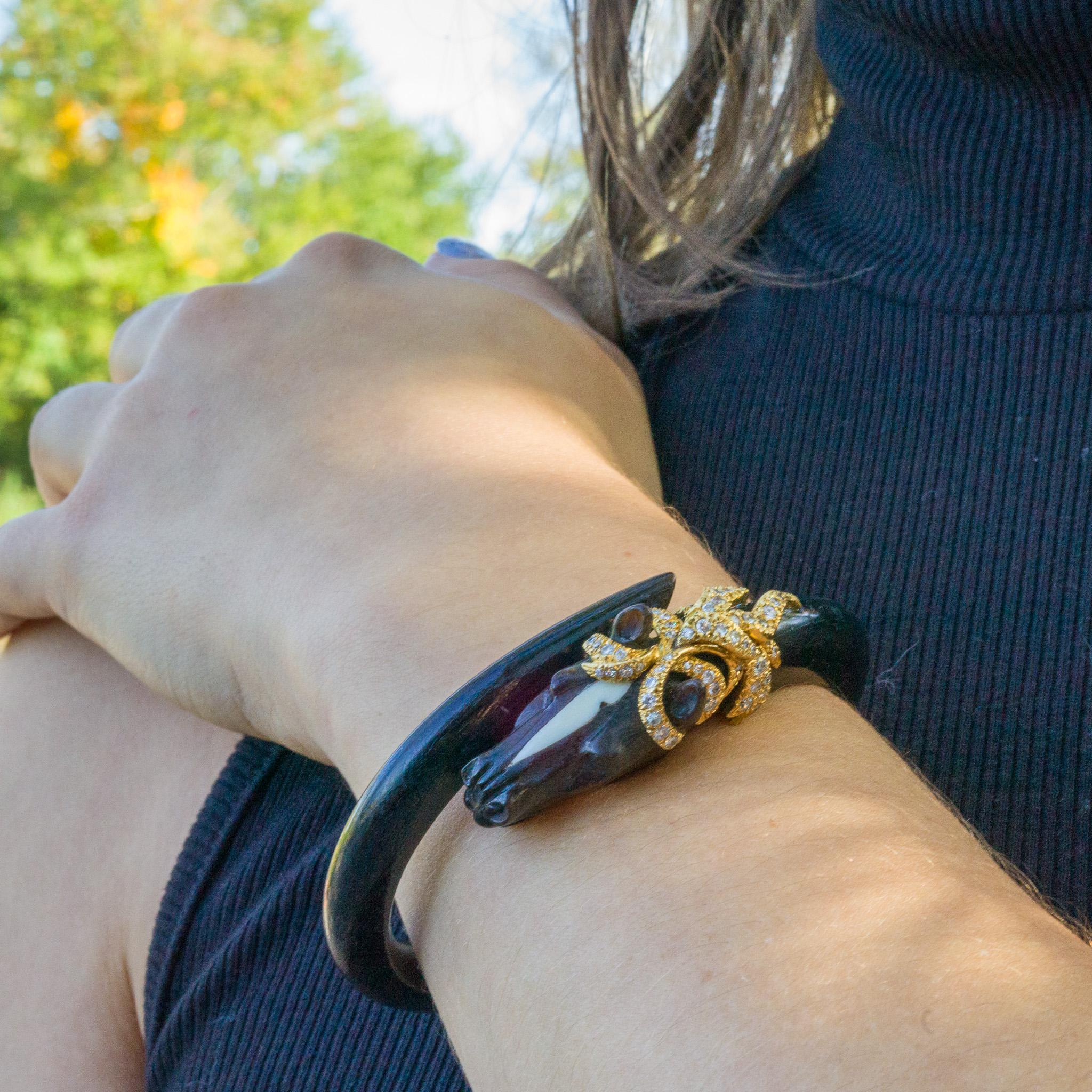 Gay Frères French 1970 Ebony 14 Karat and Diamond Horse Stallion Bangle Bracelet 5