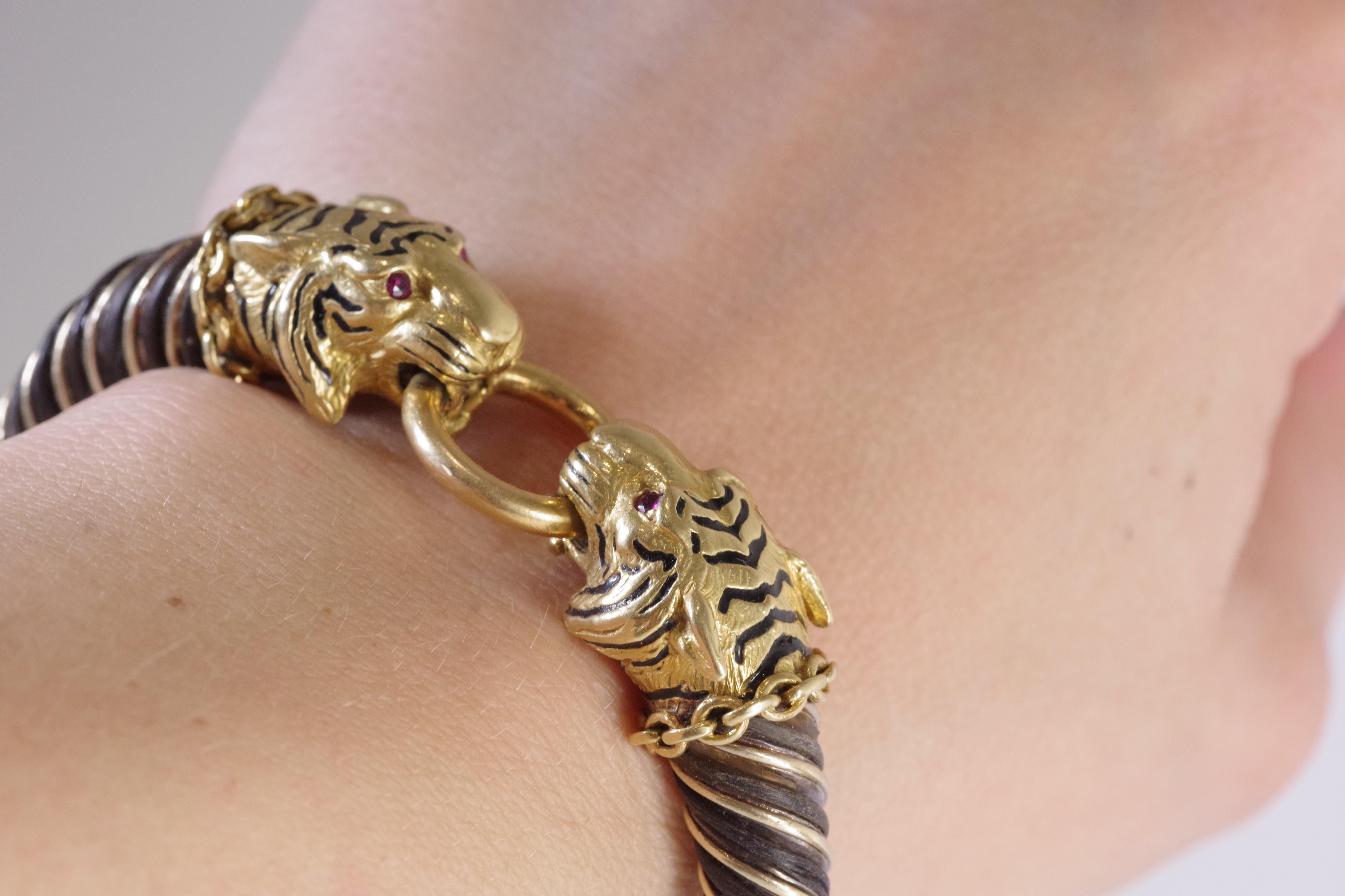 Gay Freres Tigerarmband aus 18 Karat Gold und Silber, Armreif Tigerarmband im Angebot 1