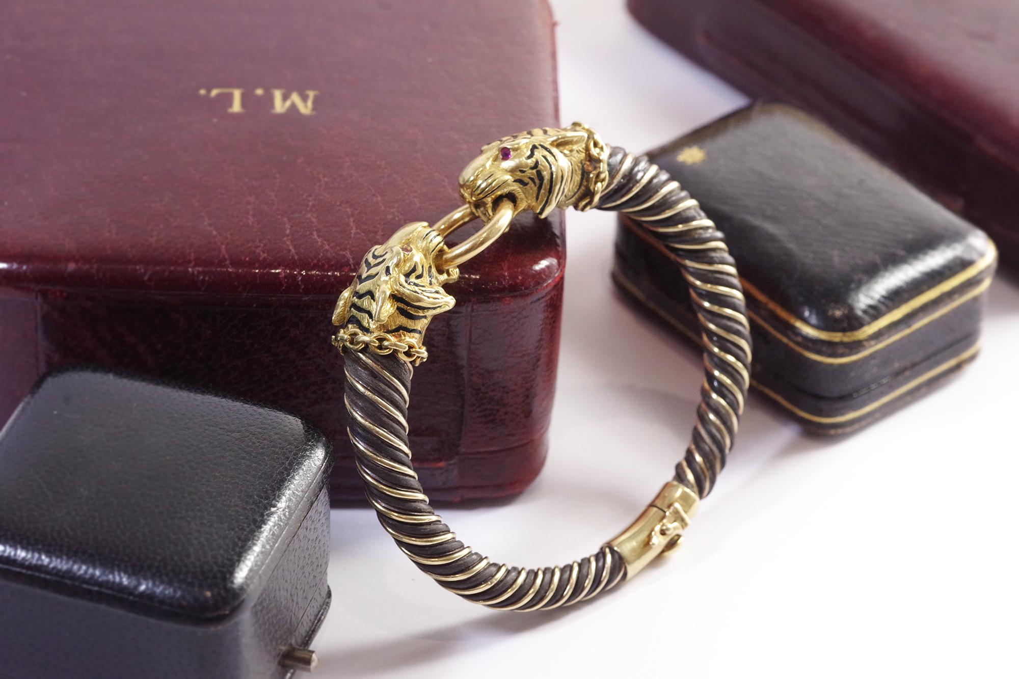 Gay Freres Tigerarmband aus 18 Karat Gold und Silber, Armreif Tigerarmband im Angebot 5