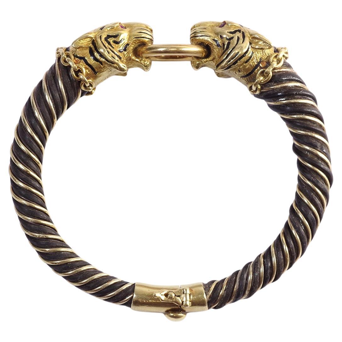 Gay Freres Tigerarmband aus 18 Karat Gold und Silber, Armreif Tigerarmband im Angebot