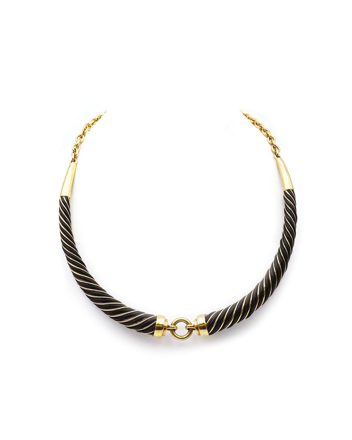 Contemporaneo Gay Freres Torque Necklace 18 Karat Gold And Silver Torque, Seventie's Necklace in vendita