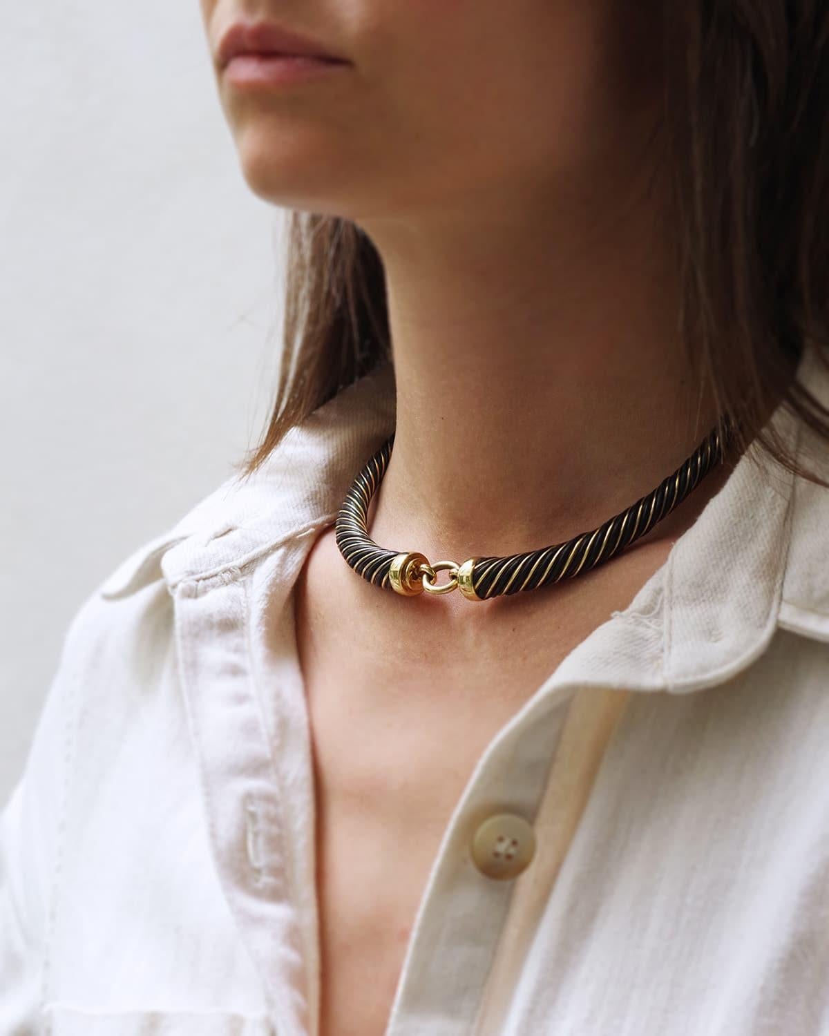 Gay Freres Torque Necklace 18 Karat Gold And Silver Torque, Seventie's Necklace In condizioni buone in vendita a PARIS, FR