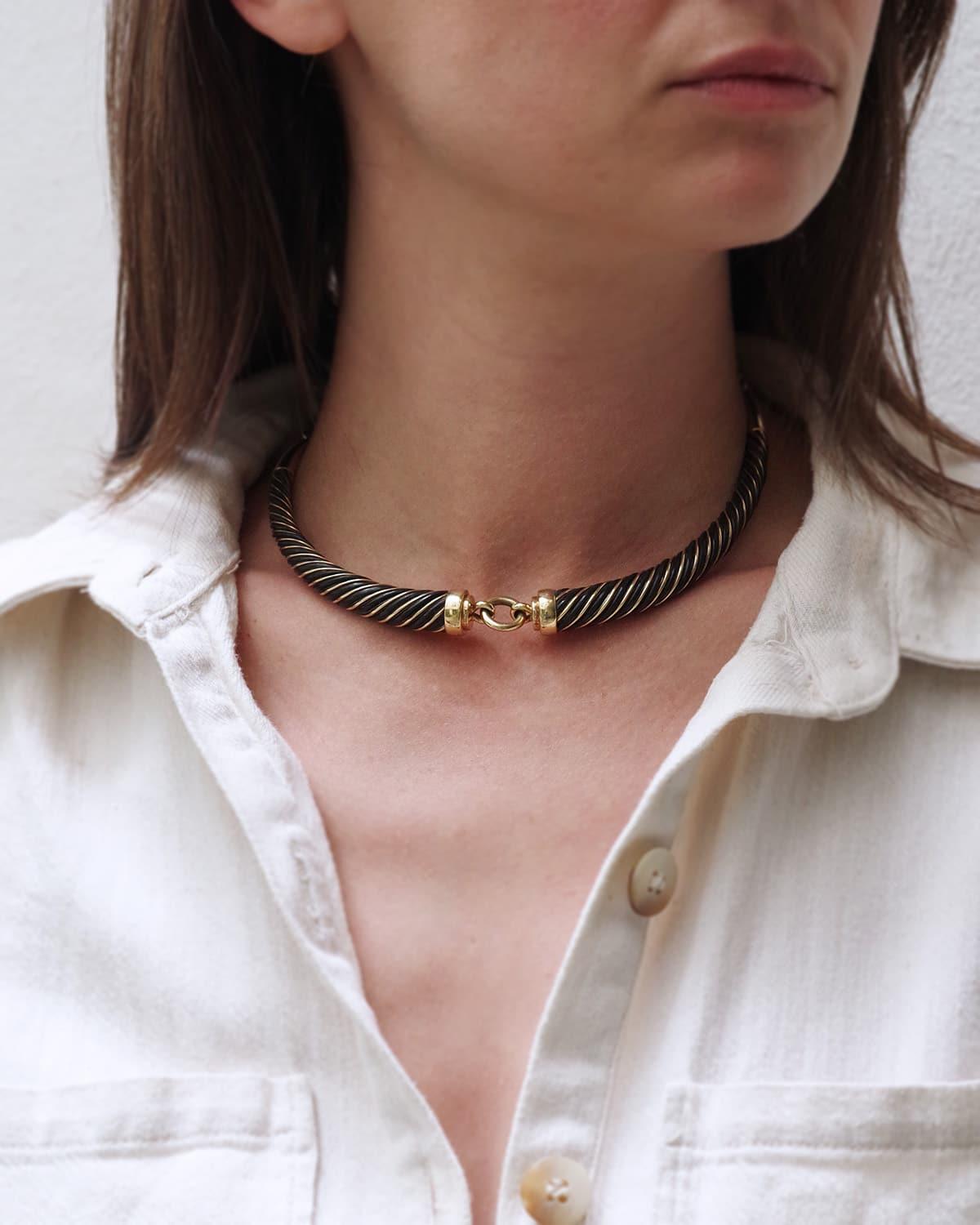 da uomo o donna Gay Freres Torque Necklace 18 Karat Gold And Silver Torque, Seventie's Necklace in vendita
