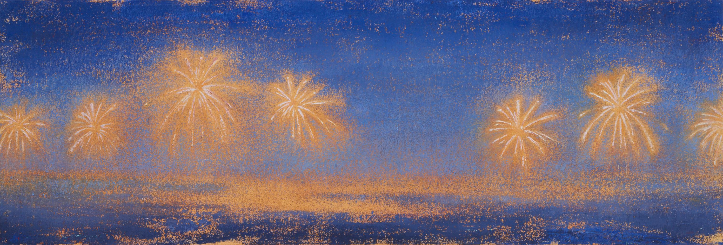 Landscape Painting Gay Summer Rick  - Dahlias dans le ciel nocturne II