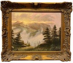 Vintage Oil Landscape of Sunrise over Mount Mitchell, Black Mountains, North Carolina