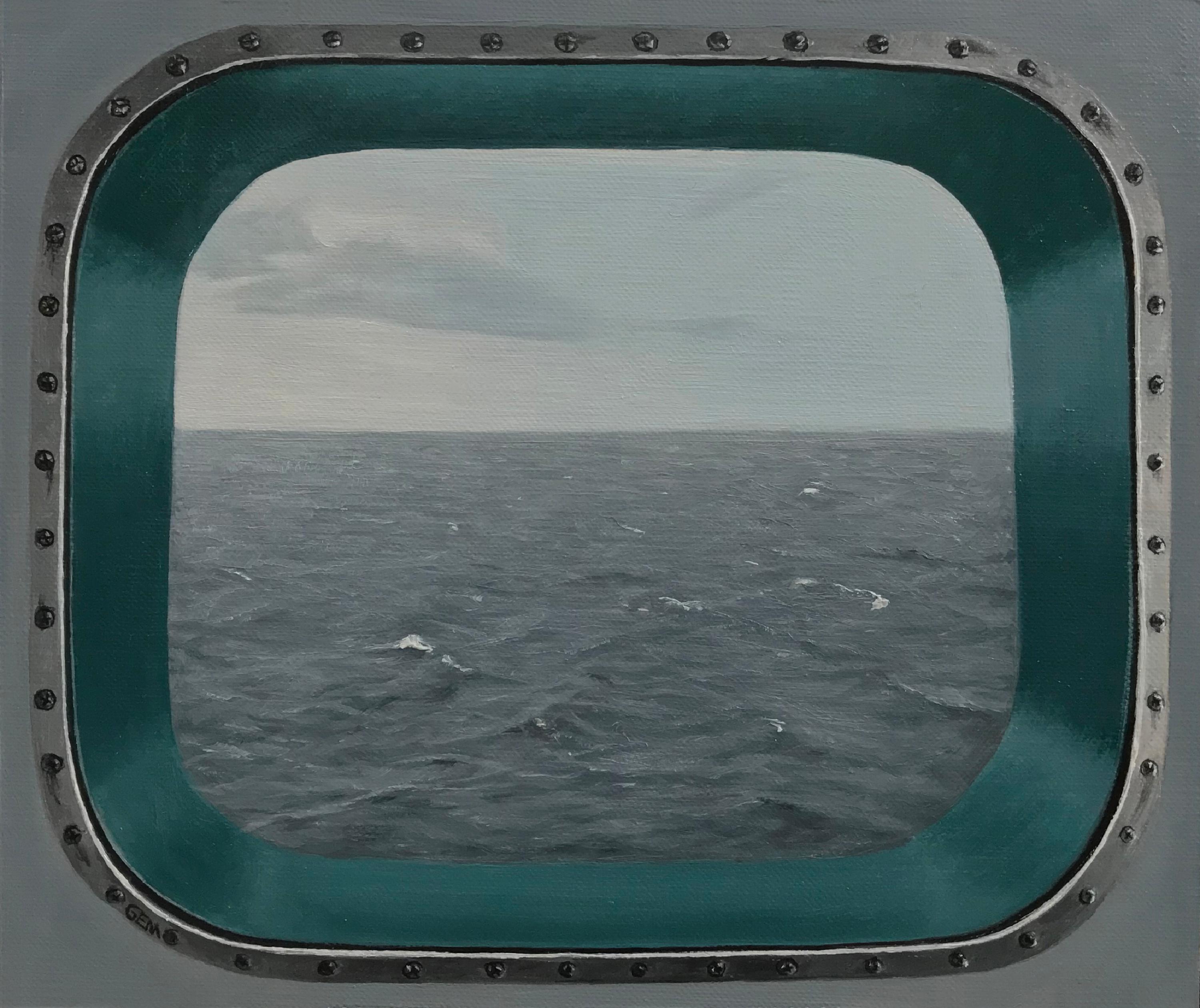 Gayle Madeira Figurative Painting - "Window to the Sea" Oil Painting