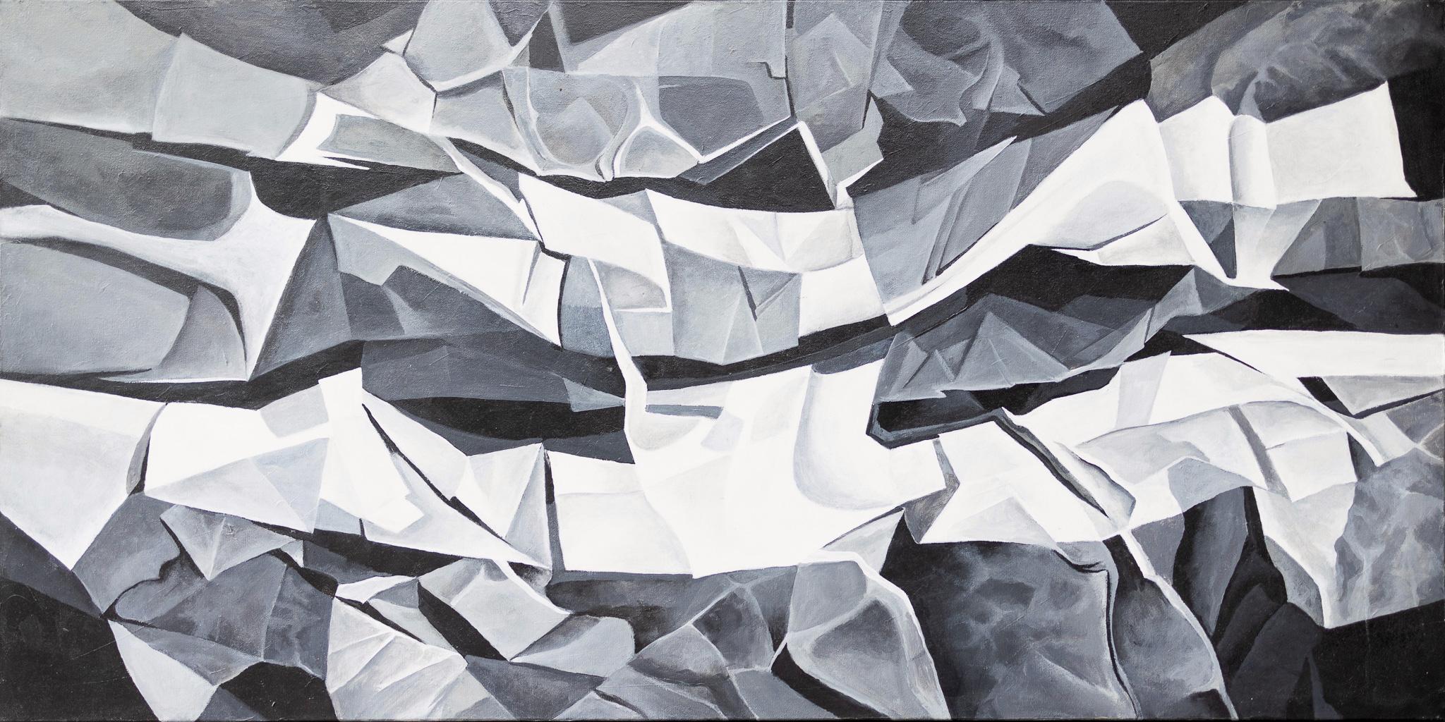 Gaylon Dingler Abstract Painting - "Broken Road" Abstract in Black and White