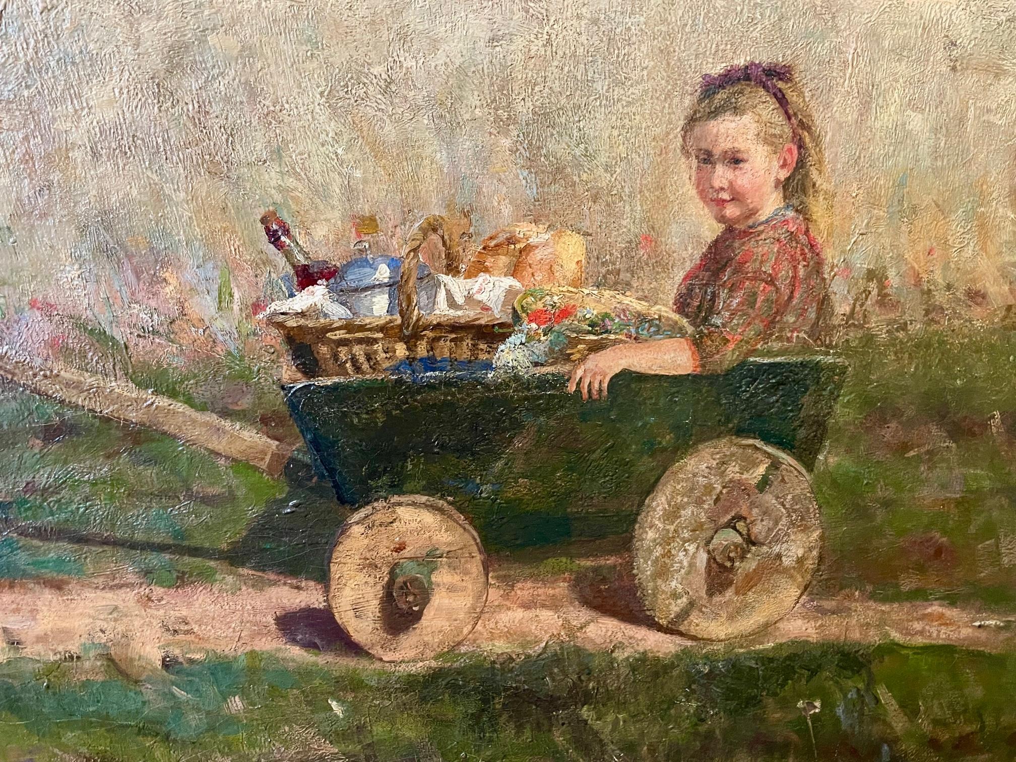  El artista estadounidense G. S. Truesdell (1850-1899) regresó a París en 1885, ya convertido en un artista de éxito. Expuso en el famoso Salón de París, obteniendo premios en 1889 y 1892.  Este encantador cuadro está firmado y fechado en 1887, con