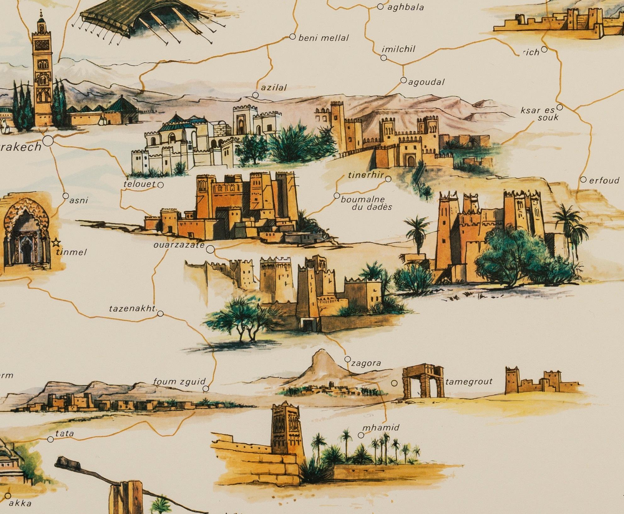 French Gayraud, Original Vintage Poster, Morocco Map, Royal Air Maroc, Essaouira, 1950 For Sale