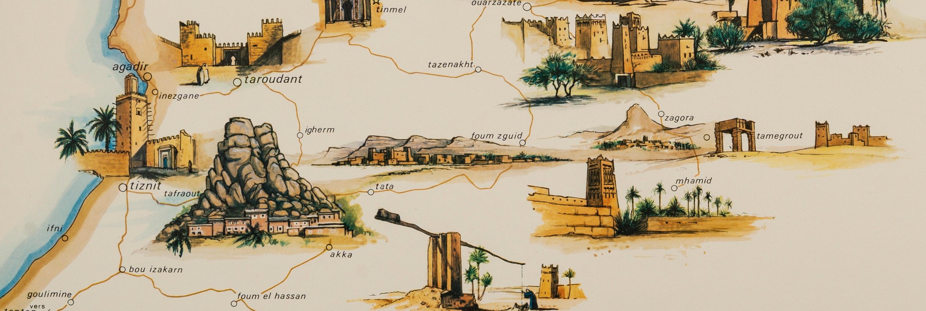 Gayraud, Original Vintage Poster, Morocco Map, Royal Air Maroc, Essaouira, 1950 In Good Condition For Sale In SAINT-OUEN-SUR-SEINE, FR