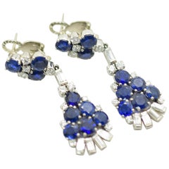 Vintage Gazdar Blue Sapphire and Diamond Chandelier Platinum Earrings