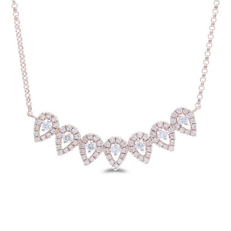 Karatgewicht der Diamanten: Diese exquisite Halskette besteht aus insgesamt 0.44 Karat Diamanten, die eine Kombination aus runden und Baguette-Diamanten darstellen. Es gibt 84 runde Diamanten, die sorgfältig ausgewählt wurden, um Brillanz und