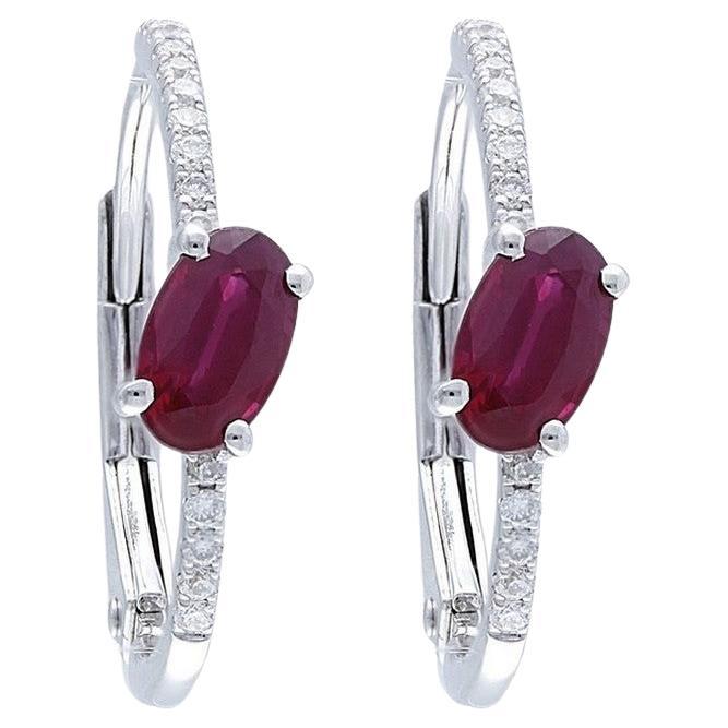 Gazebo Fancy Earring in 0.12 Ct Diamond & 0.52 Ct Ruby in 14K White Gold For Sale