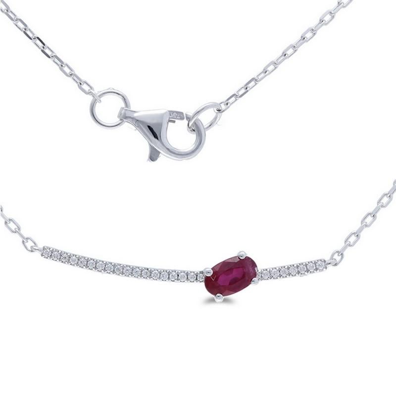 Round Cut Gazebo Fancy Necklace: 0.05 Ct Diamond & 0.21 Ct Ruby in 14K White Gold For Sale
